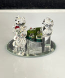 Crystal World Black Jack Teddies Crystal Figurine Mirror Base Pink & Red Heart w/ Box