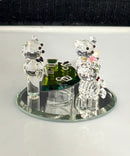 Crystal World Black Jack Teddies Crystal Figurine Mirror Base Pink & Red Heart w/ Box
