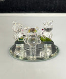 Crystal World Black Jack Teddies Crystal Figurine Mirror Base Pink & Red Heart w/ Box