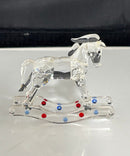 Crystal World Rocking Horse Crystal Figurine w/ Box Red & Blue Accents