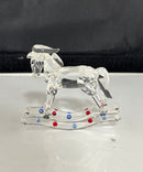 Crystal World Rocking Horse Crystal Figurine w/ Box Red & Blue Accents