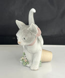 Lladro 6568 Curious Kitten Cat Porcelain Figurine Spain w/ Box Broken Leaves