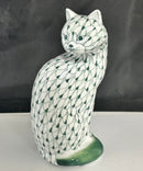 Andrea by Sadek Green Fishnet Cat Figurine Hand Painted Porcelain Hungary Style
