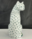 Andrea by Sadek Green Fishnet Cat Figurine Hand Painted Porcelain Hungary Style