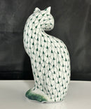 Andrea by Sadek Green Fishnet Cat Figurine Hand Painted Porcelain Hungary Style