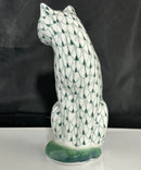 Andrea by Sadek Green Fishnet Cat Figurine Hand Painted Porcelain Hungary Style