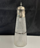 Victorian Silverplate & Etched Cut Glass Claret Jug Decanter Hinged Lid