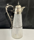Victorian Silverplate & Etched Cut Glass Claret Jug Decanter Hinged Lid