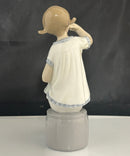 Lladro Seated Girl Holding Doll Porcelain Figurine Blue White Doll Head Cracked