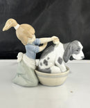 Lladro 5455 Bashful Bather Girl Washing Puppy Figurine w/ Box Repaired Arm