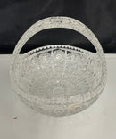 Vintage Bohemian Czech Queen Lace Cut Crystal Basket 9.25" Heavy Clear Glass Handle