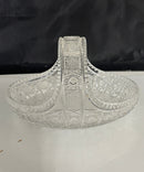 Vintage Bohemian Czech Queen Lace Cut Crystal Basket 9.25" Heavy Clear Glass Handle