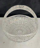 Vintage Bohemian Czech Queen Lace Cut Crystal Basket 9.25" Heavy Clear Glass Handle