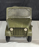 Vintage Marx Army Jeep Ride‑On Toy 6.85x15 Tired Hood Hinge Damage