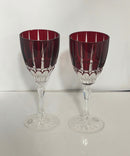 Pair Hungarian Ruby Flash Cut to Clear Lead Crystal Goblets 24% PbO Hand Cut
