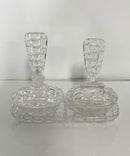 Vintage Cut Crystal Vanity Set Perfume Bottle & Covered Powder Jar Dresser Set