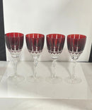 Set of 4 Hungarian Ruby Flash Cut to Clear Lead Crystal Wine Glasses 24% PbO Handcut