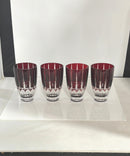 Lot of 4 Hungarian Ruby Flash Cut to Clear Lead Crystal Tumblers 24% PbO Handcut