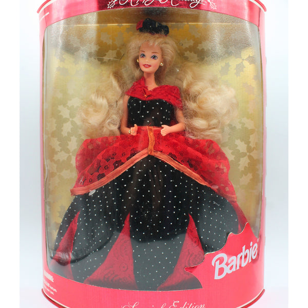 strapless open back dress Barbie |1996 Happy Holidays | Black/Red Dress