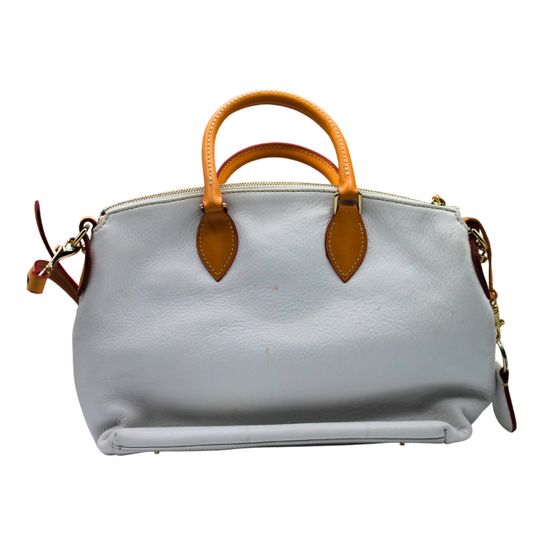 Dooney & Bourke | Cream Pebbled Double Pocket Leather Satchel | Stained