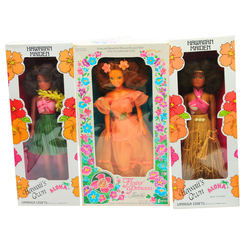 Lot of 3: Flower Princess Laurelle & Aloha Dolls | Non-Mint Box