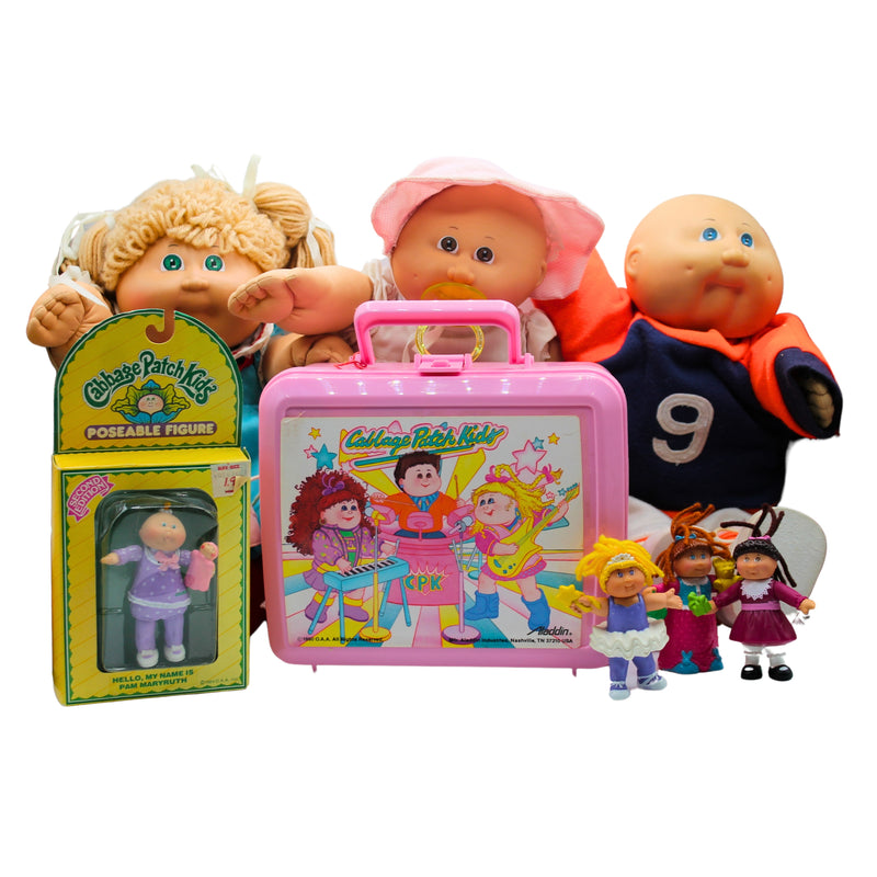 Lot of 8: Cabbage Patch Dolls & Lunch Box | Stains