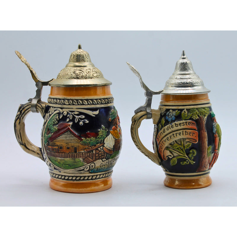 Lot of 2: German Small Lidded Beer Steins | Discolored Lid