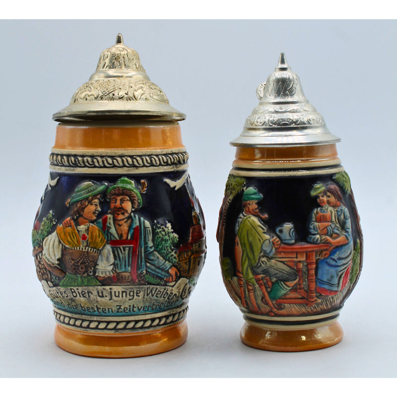 Lot of 2: German Small Lidded Beer Steins | Discolored Lid