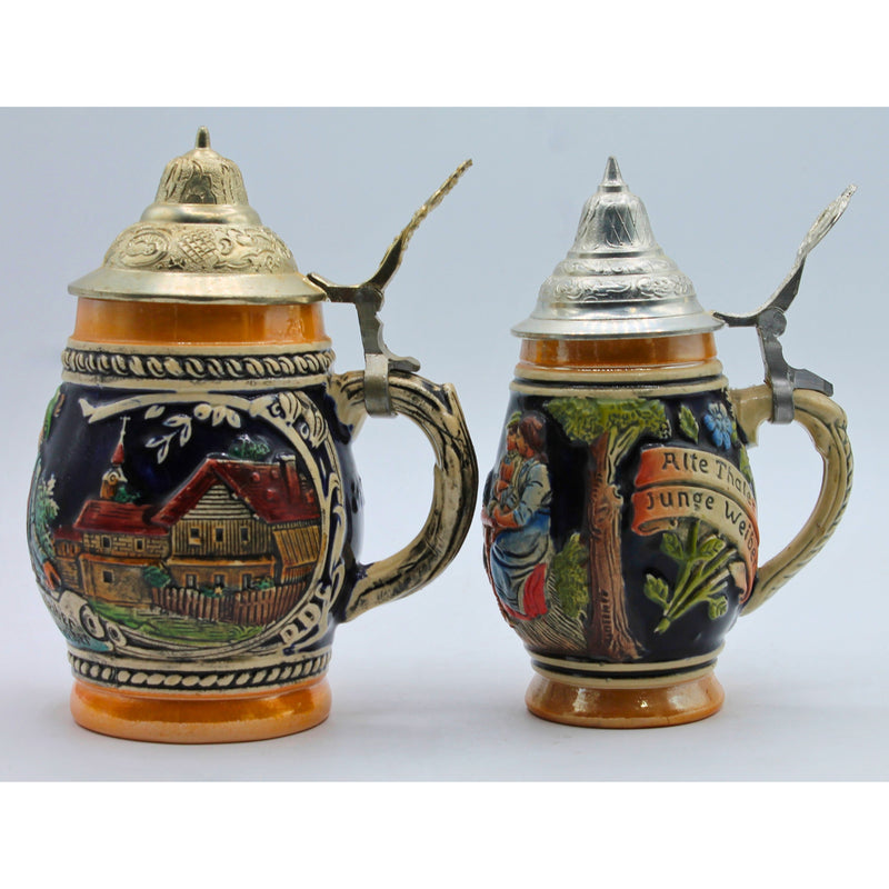 Lot of 2: German Small Lidded Beer Steins | Discolored Lid