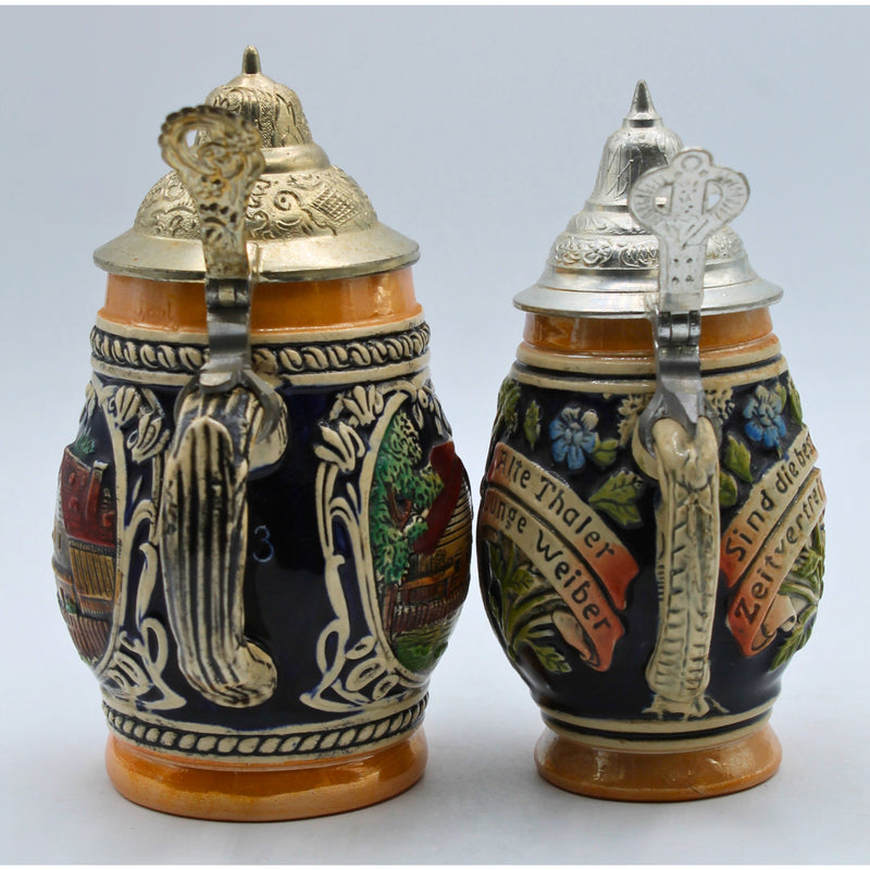 Lot of 2: German Small Lidded Beer Steins | Discolored Lid