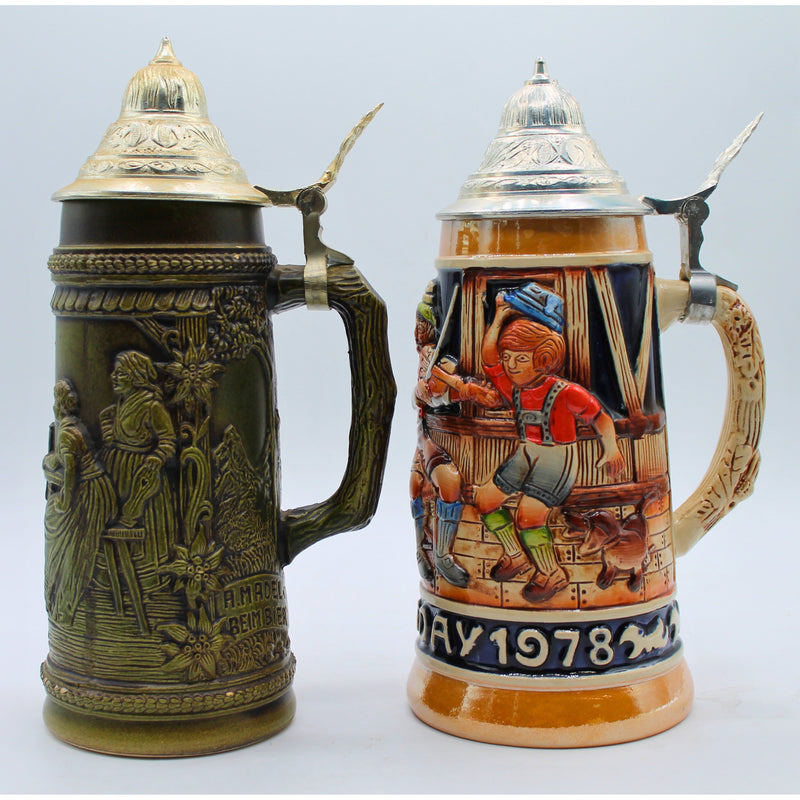 Lot of 2: Large Beer Steins | Chipped & Discolored