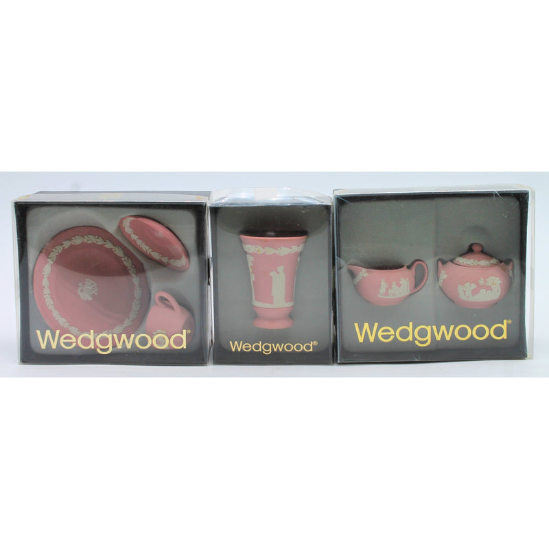 Wedgwood | Pink Jasperware Mini Tea Set & Bacchus Vase | Stains