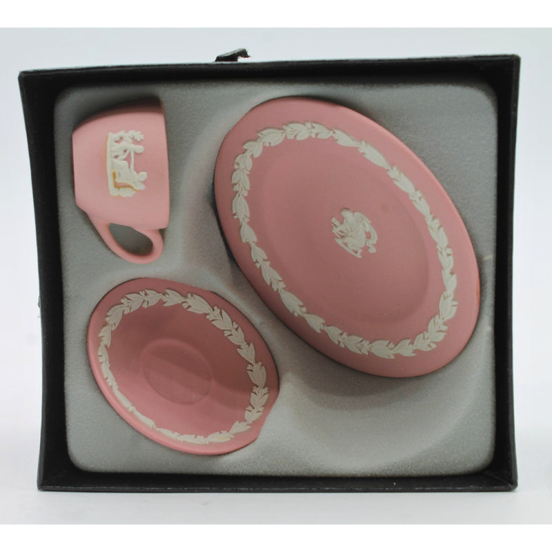 Wedgwood | Pink Jasperware Mini Tea Set & Bacchus Vase | Stains