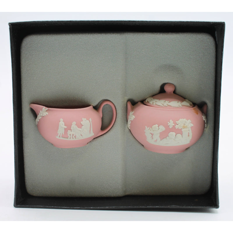 Wedgwood | Pink Jasperware Mini Tea Set & Bacchus Vase | Stains