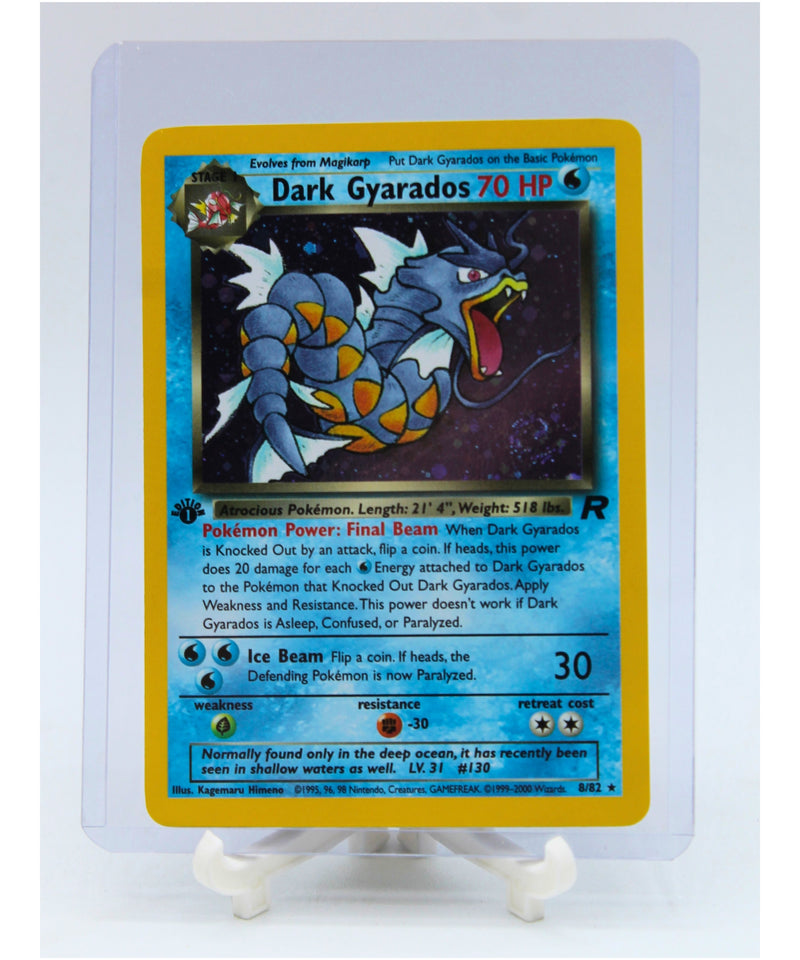 Pokemon | 1st Edition Rare Holo Dark Gyarados 8/82 with SWIRL | Excellent