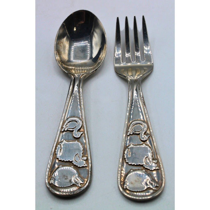 Tiffany Sterling Silver Baby Set Fork & Spoon - Pig, Sheep, Duck | Please Read