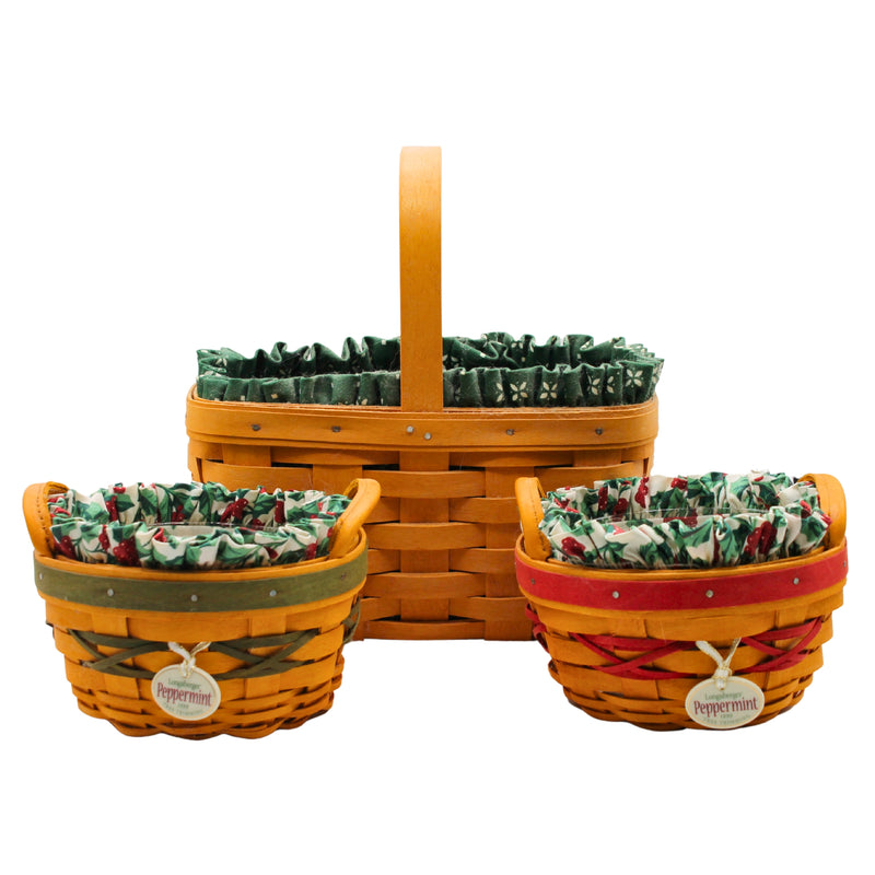 Lot of 4: Longaberger Peppermint Baskets, Green Basket & Bell | Please Read