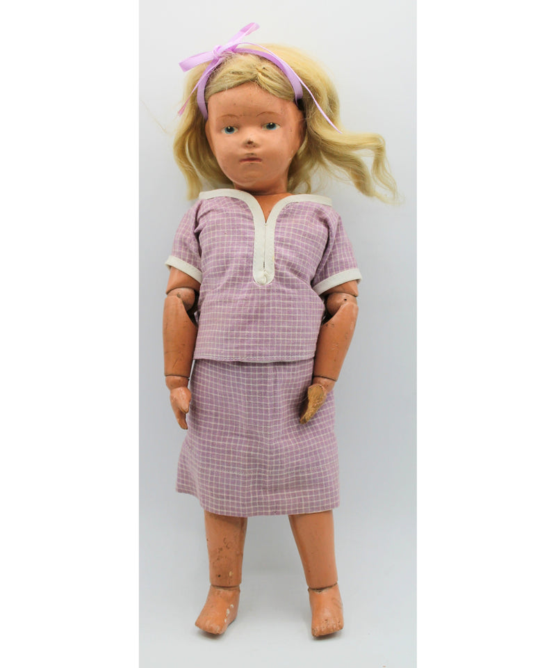 Schoenhut Wooden Spring Jointed Doll in Purple Outfit | Please Read