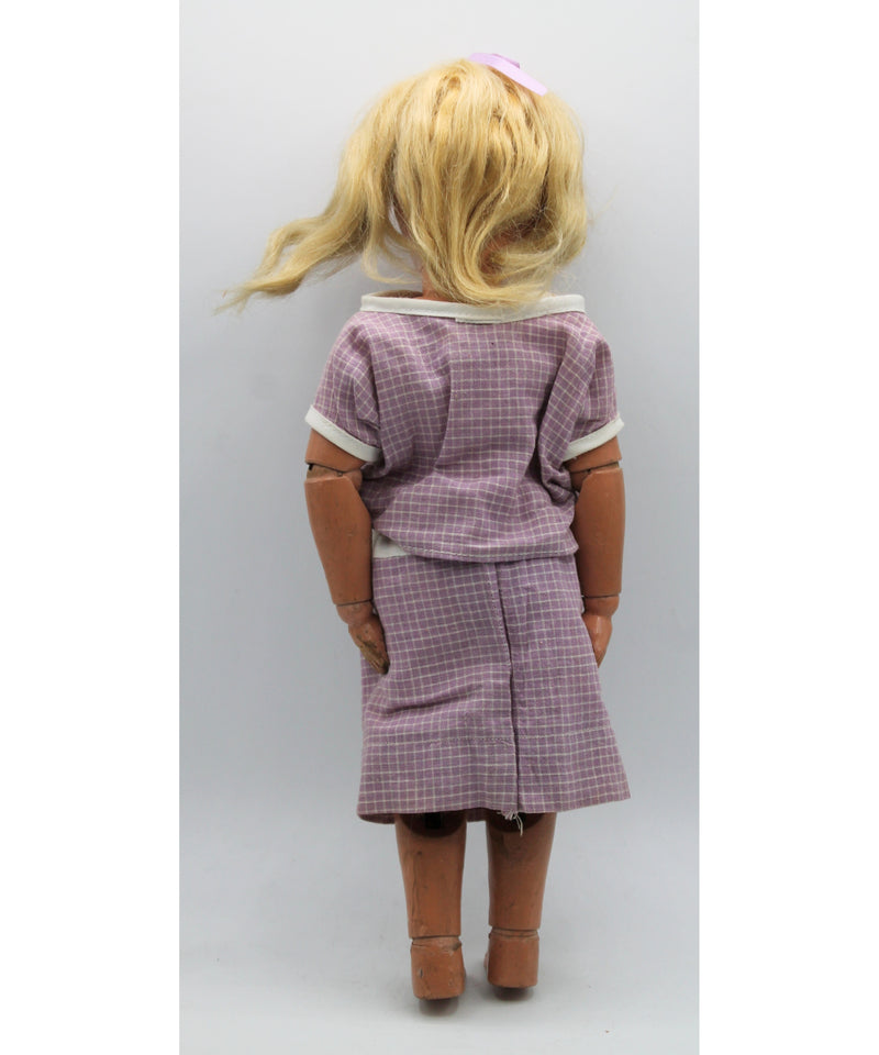 Schoenhut Wooden Spring Jointed Doll in Purple Outfit | Please Read