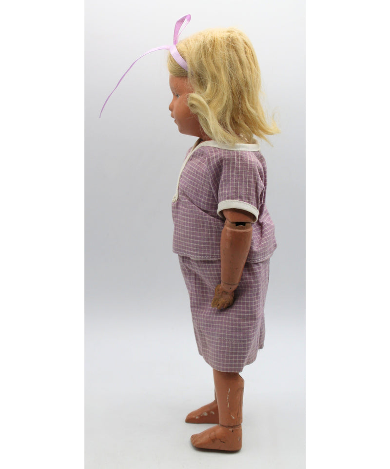 Schoenhut Wooden Spring Jointed Doll in Purple Outfit | Please Read