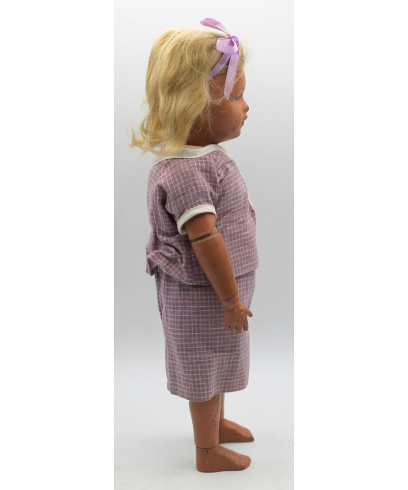 Schoenhut Wooden Spring Jointed Doll in Purple Outfit | Please Read