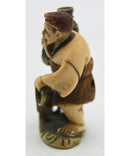 Antique Signed Japanese Netsuke - Man, Bird & Fish