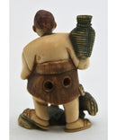 Antique Signed Japanese Netsuke - Man, Bird & Fish