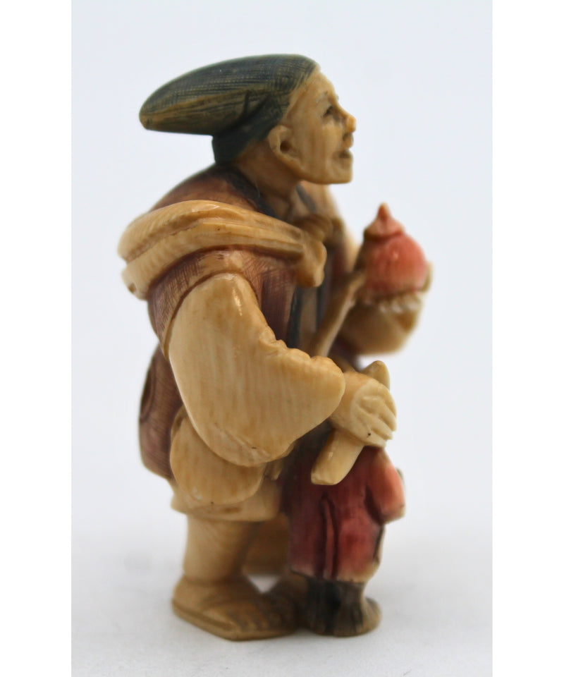 Antique Signed Japanese Netsuke - Man & Monkey