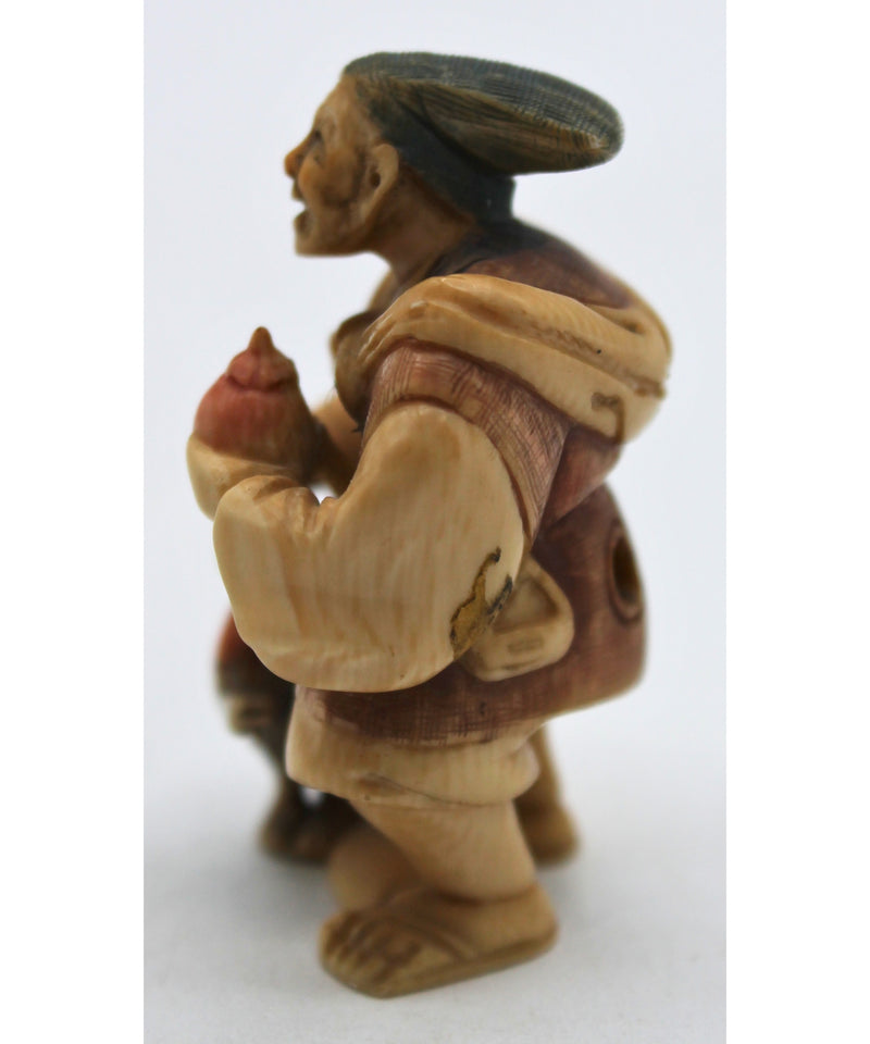 Antique Signed Japanese Netsuke - Man & Monkey