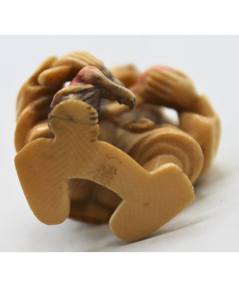 Antique Signed Japanese Netsuke - Man & Monkey