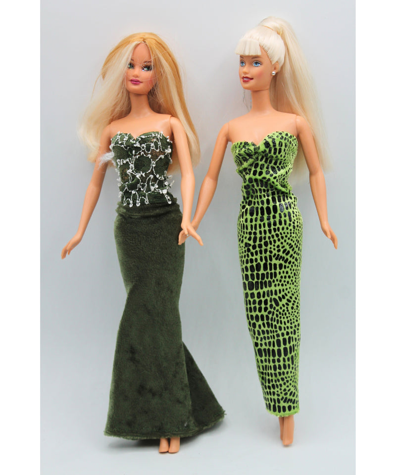 Lot of 2: Barbie Dolls in Green Dresses | Please Read