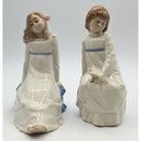 Lot of 2: Nadal Sitting GIrl Figurines - Long & Short Hair