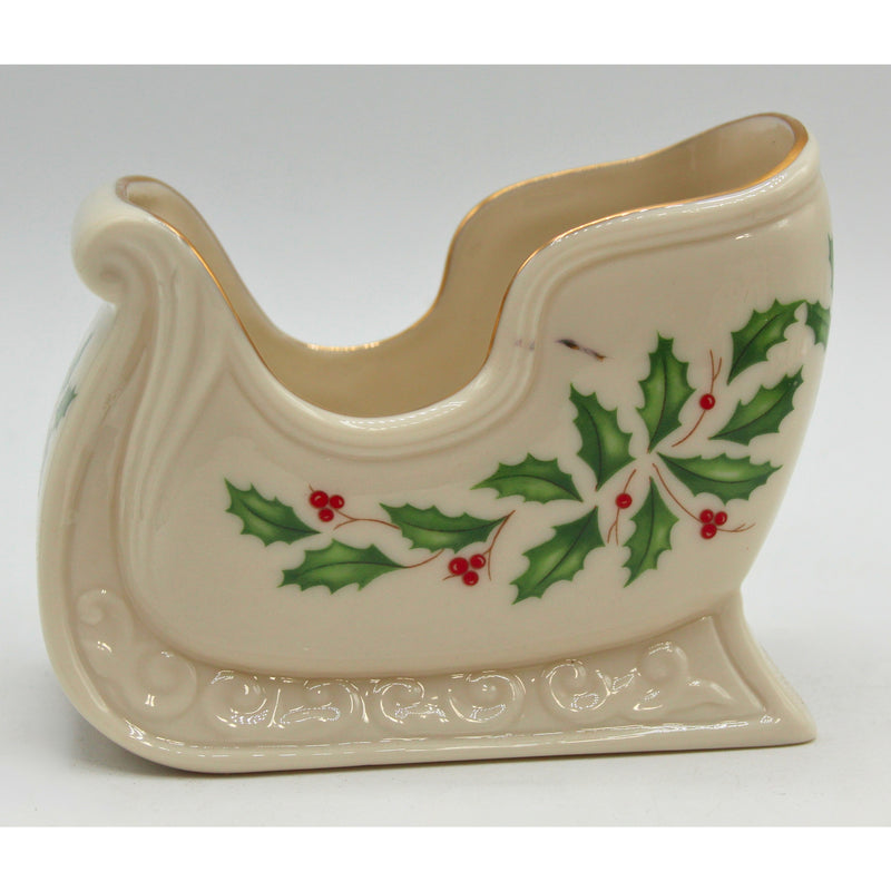 Lot of 4: Holiday Decorations - Sleigh, Leaf Dish & Holly Box | Please Read