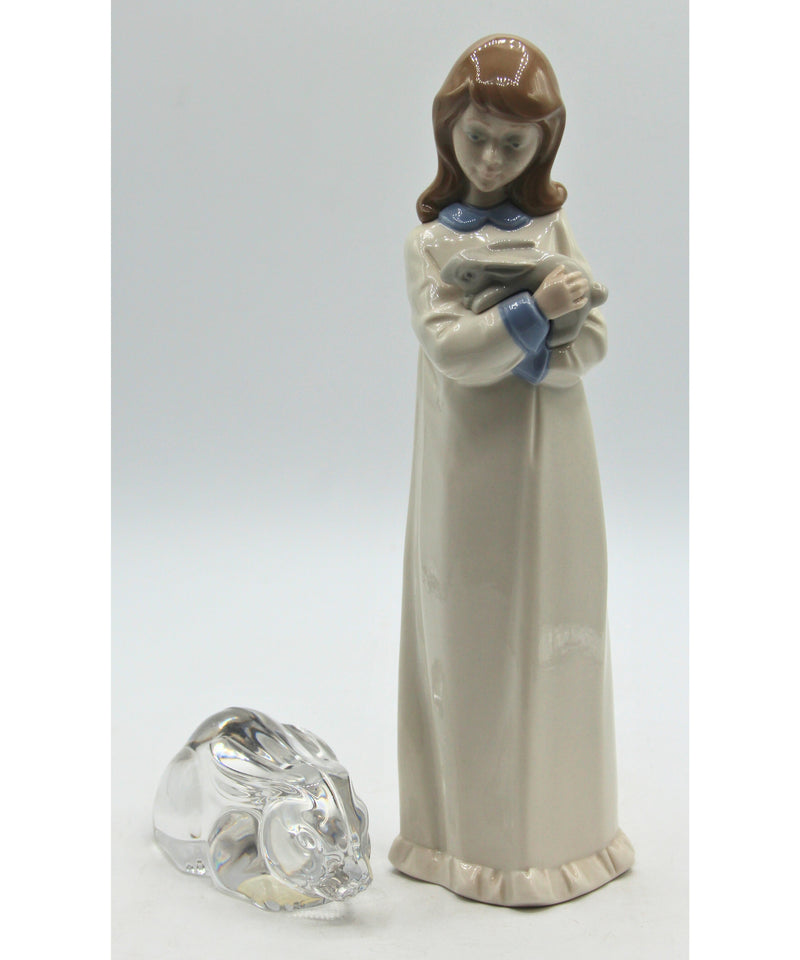Lot of 2: Girl Holding Rabbit Figurine & Rabbit Paperweight | Please Read